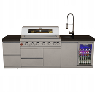 Draco Grills 6 Burner Stainless Steel Outdoor Kitchen with Double Drawers and Single Fridge and Sink Unit, End of July 2022 / Without Granite Side Panels