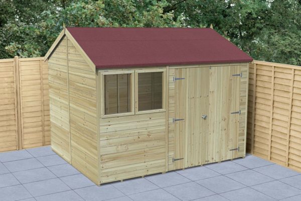 Timberdale Tongue and Groove Pressure Treated 10x8 Reverse Apex Double Door Wooden Garden Shed (Installation Included)
