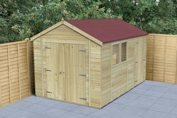 Timberdale Tongue and Groove Pressure Treated 12x8 Reverse Apex Double Door Combo Wooden Garden Shed