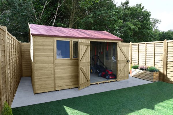 Timberdale Tongue and Groove Pressure Treated 12x8 Reverse Apex Double Door Wooden Garden Shed