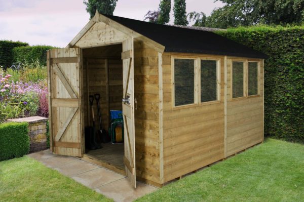 Forest Garden Apex Tongue & Groove Pressure Treated Double Door 12 x 8 Wooden Garden Shed (ASSEMBLED)
