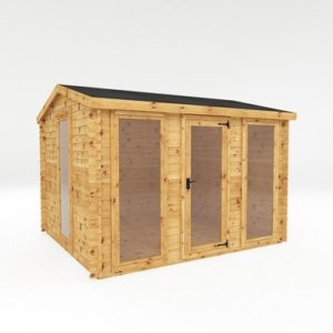 Mercia 9' 2" x 10' 9" Apex Log Cabin - Premium Untreated Log Clad