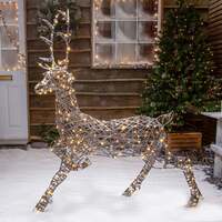 1.4M Grey Wicker Outdoor Light Up Christmas Reindeer Stag With 300 White LEDS