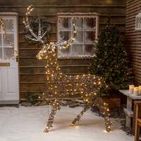 1.9M Grey Wicker Christmas Outdoor Light Up Reindeer Stag with 320 White LEDS