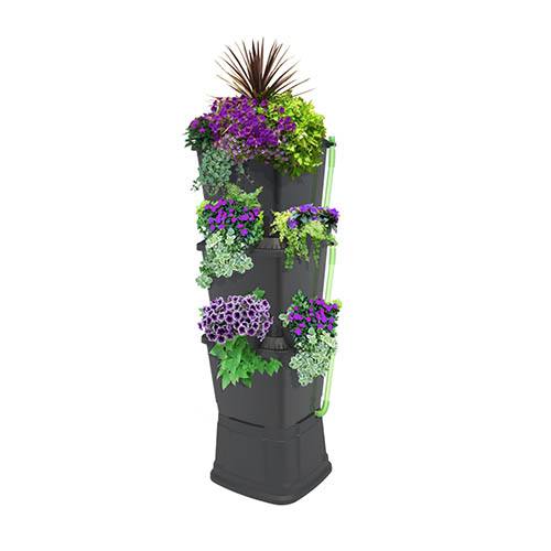 3-Tier 200 Litre Rainwater Terrace In Black With Black Side Planters