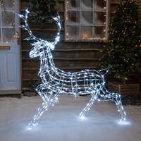 1.4m White Wire Framed Christmas Reindeer with 300 White LED Lights