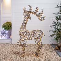 1M Grey Wicker Christmas Outdoor Light Up Reindeer Stag with 160 White LEDS