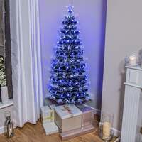 Green Christmas Tree 2ft to 6ft with Blue LED Lights and Stars and White Fibre Optics, 5ft / 1.5m