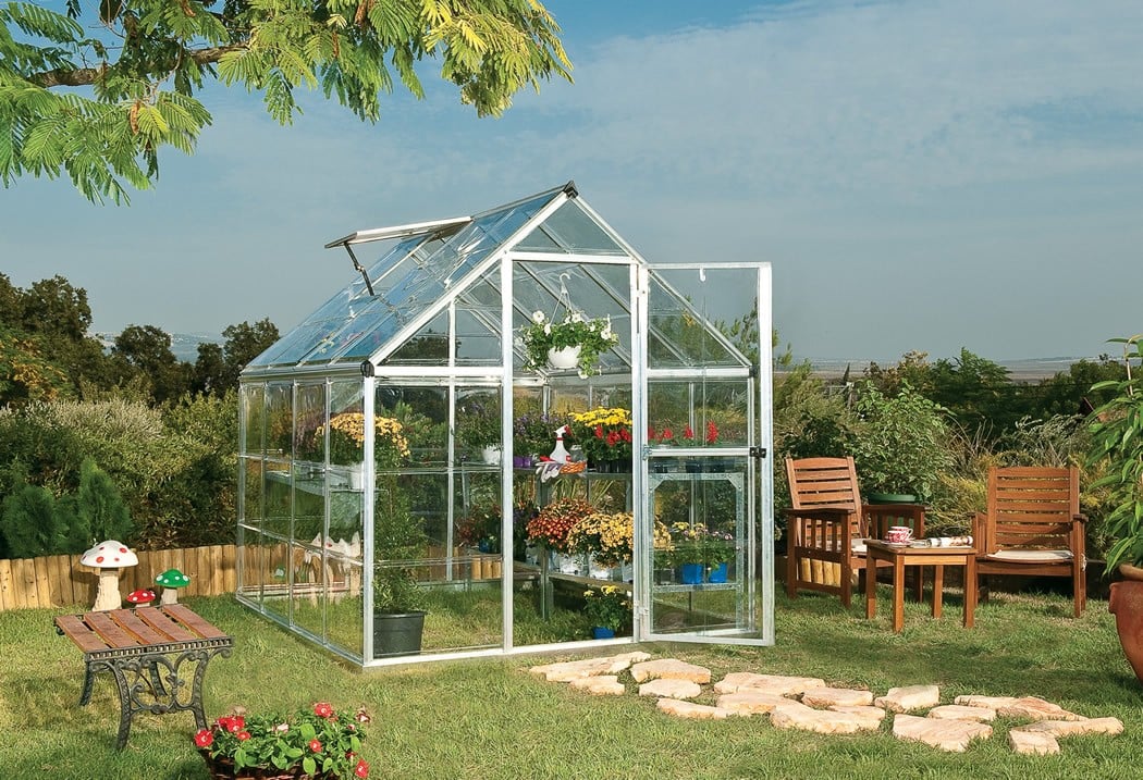 Palram-Canopia Harmony Aluminium Greenhouse - Clear Glazing-[Width:6ft]-[Finish:Aluminium Mill]-[Length:14ft]