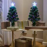 2ft Green Fibre Optic Christmas Tree with Multicoloured Fibre Optic Lights Twin Pack