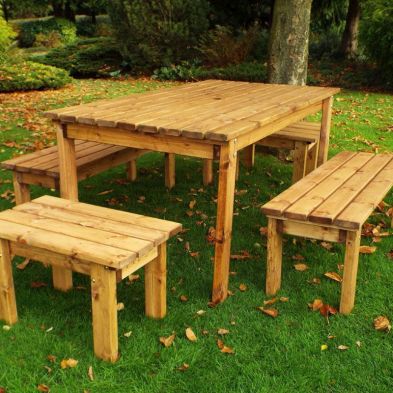 8 Seat 4 Benches & 1 Table Scandinavian Redwood Garden