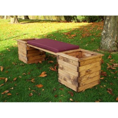 Deluxe Garden Planter Bench by Charles Taylor - 2 Seats Burgundy Cushions