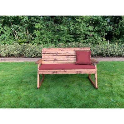 Scandinavian Redwood Garden Bench by Charles Taylor - 3 Seats Burgundy Cushions