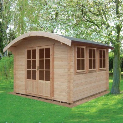 Shire Kilburn 9' 9" x 11' 9" Curved Log Cabin - Premium 28mm Cladding Tongue & Groove with Assembly
