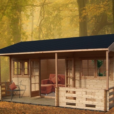 Shire Kingswood 18' x 12' Reverse Apex Log Cabin - Premium 28mm Cladding Tongue & Groove