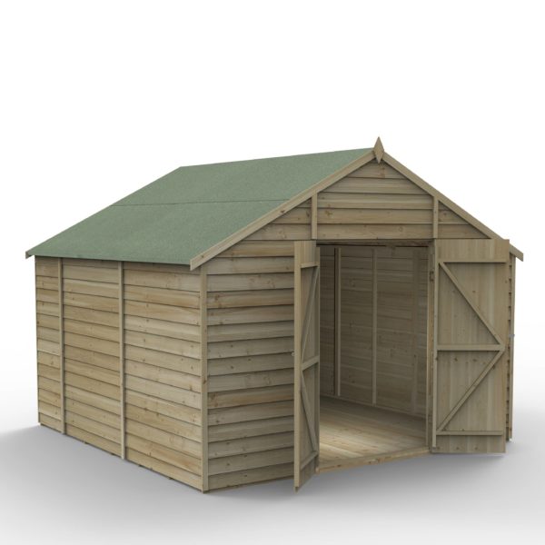 Forest Garden 10x10 4Life Overlap Pressure Treated Apex Shed with Double Door (No Window)