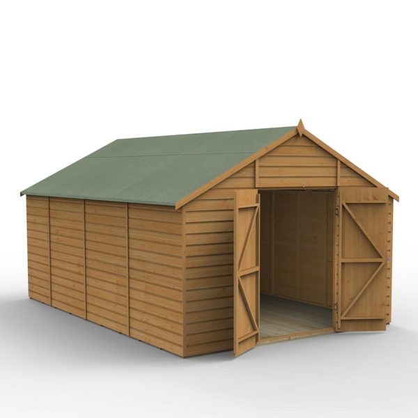 Forest Garden 10x15 Shiplap Dip Treated Apex Shed With Double Door (No Window)