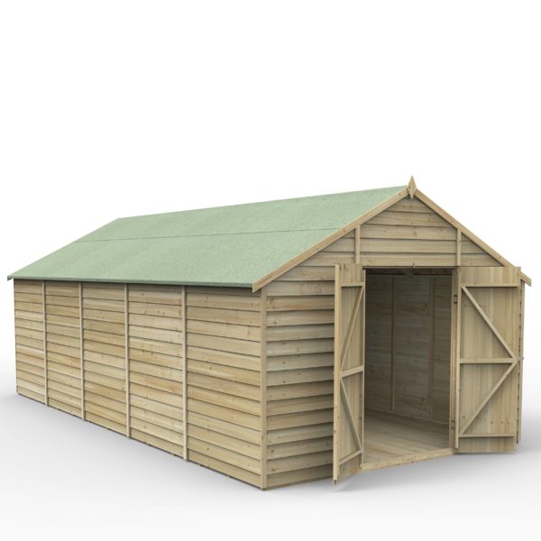 Forest Garden 10x20 4Life Overlap Pressure Treated Apex Shed with Double Door (No Window / Installation Included)