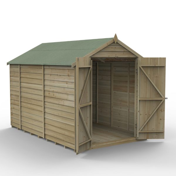 Forest Garden 6x10 4Life Overlap Pressure Treated Apex Shed with Double Door (No Window)
