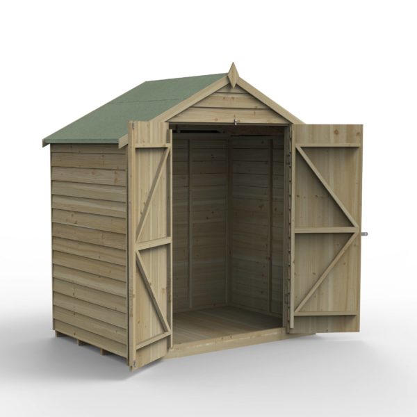 Forest Garden 6x4 4Life Overlap Pressure Treated Apex Shed with Double Door (No Window)