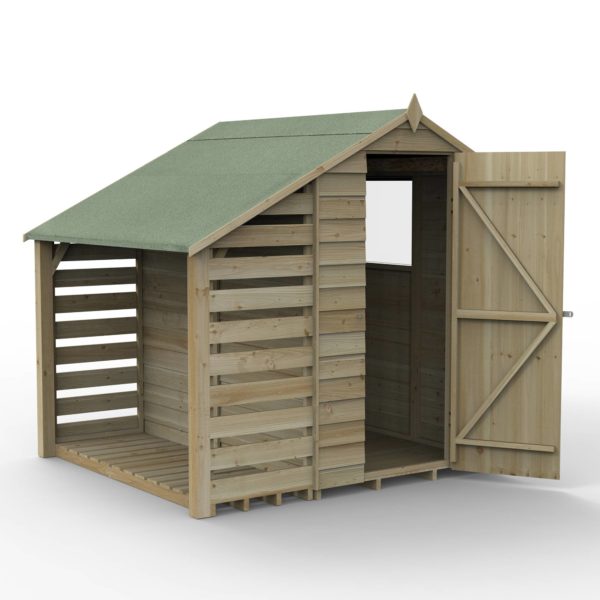 Forest Garden 6x4 4Life Overlap Pressure Treated Apex Shed with Lean To