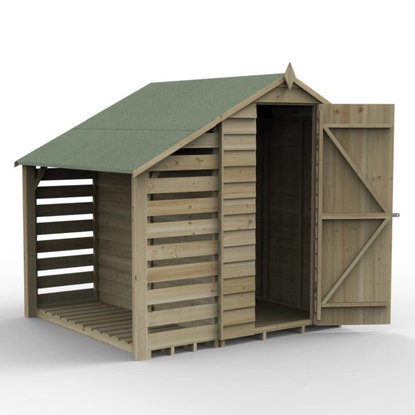 Forest Garden 6x4 4Life Overlap Pressure Treated Apex Shed with Lean to (No Window / Installation Included)