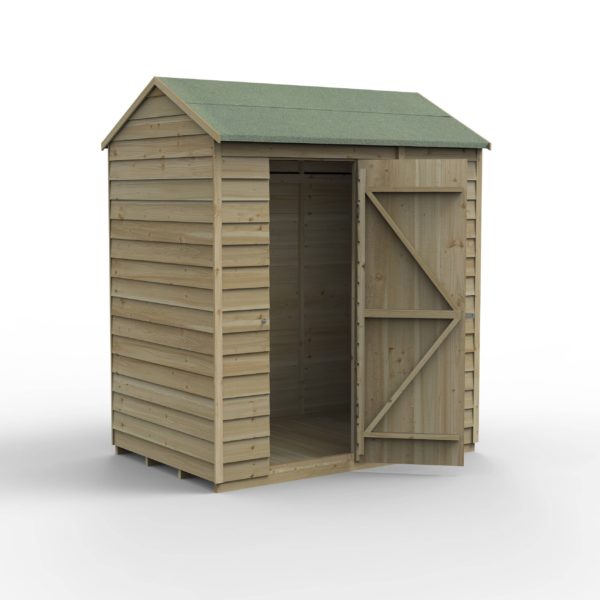 Forest Garden 6x4 4Life Overlap Pressure Treated Reverse Apex Shed (No Window)