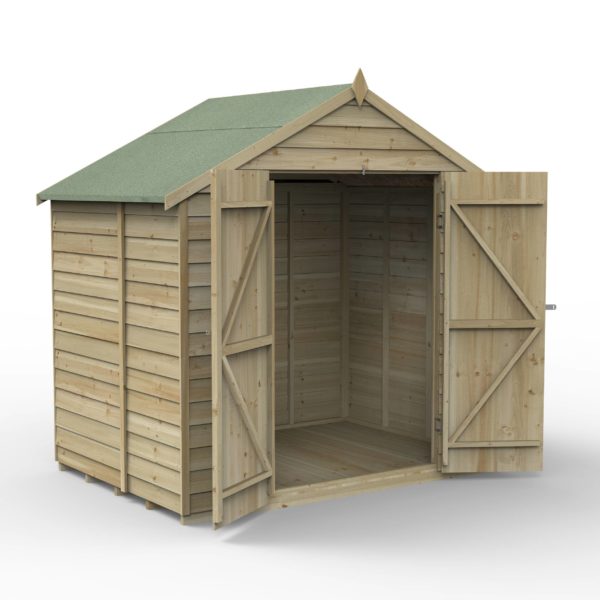 Forest Garden 7x5 4Life Overlap Pressure Treated Apex Shed With Double Door (No Window)