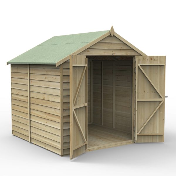 Forest Garden 7x7 4Life Overlap Pressure Treated Apex Shed With Double Door (No Window / Installation Included)