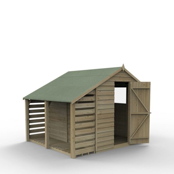 Forest Garden 8x6 4Life Overlap Pressure Treated Apex Shed with Lean To (Installation Included)