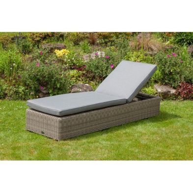Wentworth Rattan Garden Patio Sun Lounger by Royalcraft with Grey Cushions