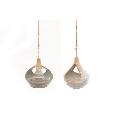 2x Planter Sandstone Grey with Striped Pattern Hanging - 16.5cm
