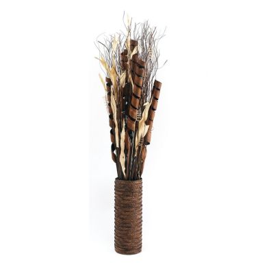 Assorted Leaves & Grasses In A Woven Brown Pot 100cm
