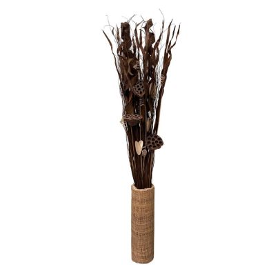 Assorted Leaves & Grasses In A Woven Natural Pot 100cm
