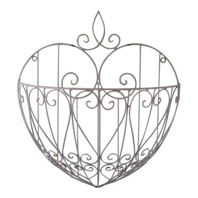 Heart Planter Metal Silver Wall Mounted - 39cm