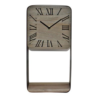 Metal Framed Freestanding Clock With Shelf, 40cm