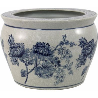 Planter Ceramic Blue & White with Flower Pattern - 25.3cm