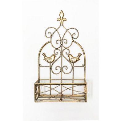 Planter Metal Gold with Bird Pattern Wall Mounted - 48.3cm