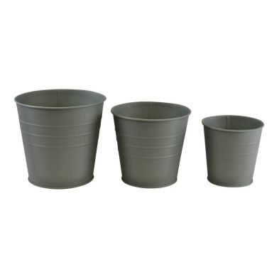 Set of 3 Round Metal Planters, Green