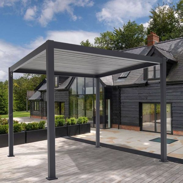 ENJOi Frontier 3m x 3m Square Grey Aluminium Pergola