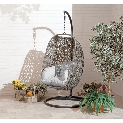 Brampton Flat Weave Rattan Garden Cocoon Chair by Croft with Grey