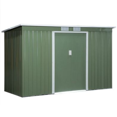 Corrugated 9 x 4' Double Door Pent Garden Shed With Ventilation Steel Light Green by Steadfast
