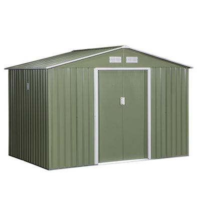 Corrugated 9 x 6' Double Door Reverse Apex Garden Shed With Ventilation Steel Green by Steadfast