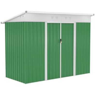 Galvanised 7.6 x 4.3' Sliding Double Door Pent Garden Shed With Ventilation Steel Green by Steadfast