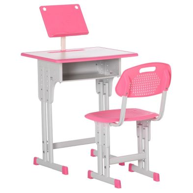 Homcom Kids Adjustable Desk And Chair Set Book Stand Pen Slot - Pink