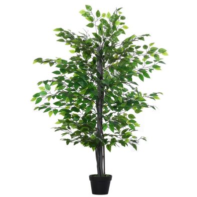 Outsunny 145cm Artificial Banyan Plant Faux Decorative Tree W/ Cement Pot Vibrant Greenery Shrubbery Indoor Outdoor Accessory