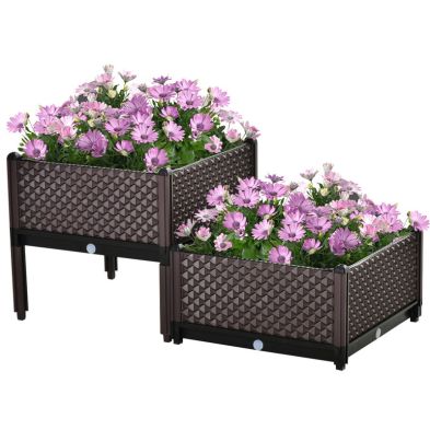 Outsunny 2-Piece Raised Garden Bed Planter Box Flower Vegetables Planting Container