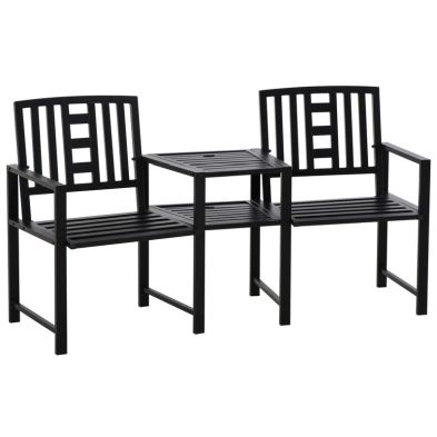 Outsunny 2 Seat Garden Chair Bench Loveseats Jack And Jill Seat Withcoffee Table Slatted Design Patio Yard
