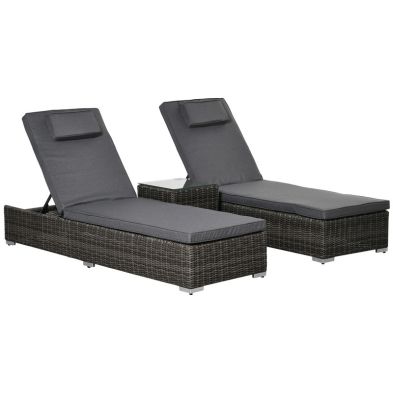 Outsunny 2 Seater Adjustable Pe Rattan Wicker Lounge Set Half-Round Wicker Recliner Bed