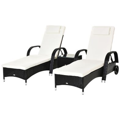 Outsunny 2 Seater Rattan Sun Lounger Set With Side Table Black